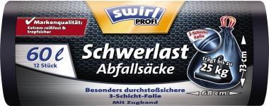 Swirl PROFI Schwerlast Abfalls�cke 60l - 60 l - 25 kg - Schwarz - Polyethylen - 680 mm - 730 mm 1 Packung/12 St�ck(215768) von Melitta