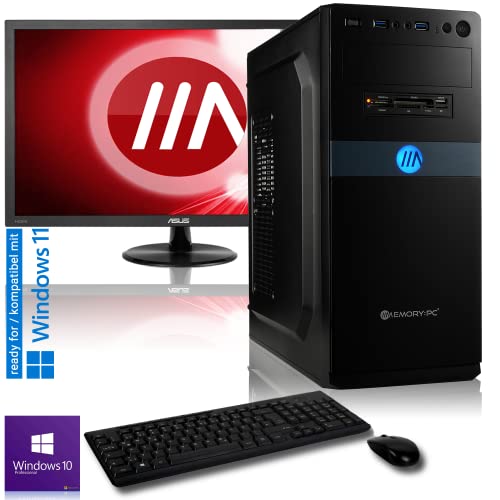 Memory PC Komplett PC Ryzen 5 3400G 4X 3.7 GHz, AMD Vega 11 Grafik, 16 GB DDR4, 240 GB SSD, 24 Zoll TFT, Tastatur und Maus, Win 10 Pro 64bit von Memory PC