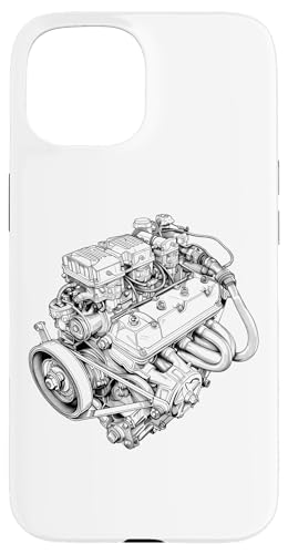 Hülle für iPhone 15 Oldtimer Motorblock Blueprint Diagramm Herren Grafik von Men's Vintage Engines & Car Graphics