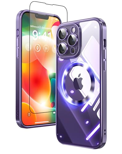 Mephoro Crystal ICE Schutzhülle für iPhone 12 Pro, kristallklar, vergilbt nicht, kompatibel mit Magsafe, mit 3 x Displayschutzfolie und Kameraobjektivschutz, Lila von Mephoro