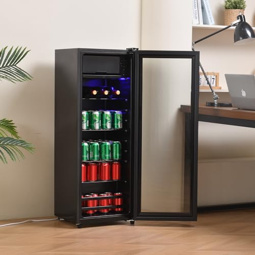 Merax Kühlschrank 128L reistehender Getränkekühler,8L-Gefrierschrank+120L-Kühlschrank,fasst 94 Dosen Limonade,Geräuscharmer Betrieb,Kompressorkühlsystem, energieeffizient,verstellbare Einlegeböden von Merax