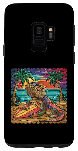 Hülle für Galaxy S9 Bartdrache auf einem Retro Sonnenuntergang Strand Palme Surfbrett von Merch For Gamers