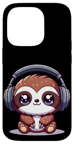 Hülle für iPhone 14 Pro Kawaii Sloth Grooving with Headphones von Merch Kawaii By LAP