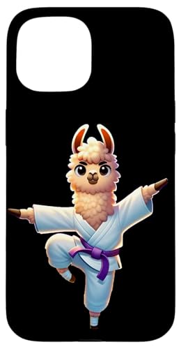 Hülle für iPhone 15 Adorable Karate Llama Crane Kick Pose von Merch Kawaii By LAP