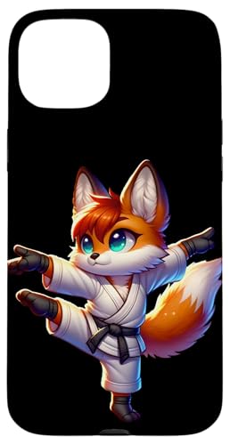 Hülle für iPhone 15 Plus Adorable Karate Fox Crane Kick Pose von Merch Kawaii By LAP