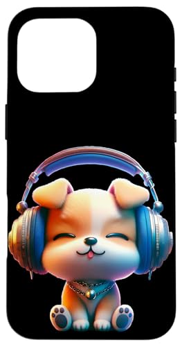 Hülle für iPhone 16 Pro Max Cute Chibi Dog with Oversized Headphones von Merch Kawaii By LAP