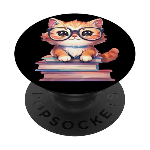 Kawaii Cat Reading: Adorable Cat Reading PopSockets Klebender PopGrip von Merch Kawaii By LAP