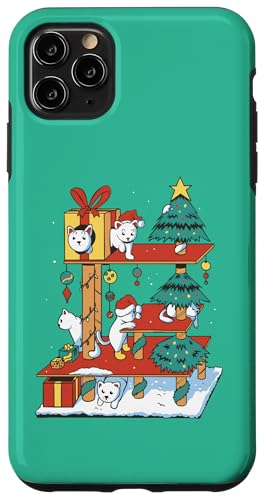 Hülle für iPhone 11 Pro Max Katzenfamilie feiert Weihnachten auf einem Katzenbaum von Frohe Catmas! Meow Weihnachtsshirts & Geschenkidee