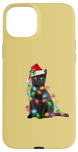 Hülle für iPhone 15 Plus Schwarze Katze mit stechenden Augen feiert Weihnachten von Frohe Catmas! Meow Weihnachtsshirts & Geschenkidee