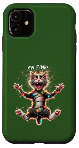 Hülle für iPhone 11 I'm Fine, Merry Christmas, Katze mit Weihnachtsbeleuchtung - lustig von Merry Christmas Holiday Humor