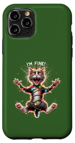 Hülle für iPhone 11 Pro I'm Fine, Merry Christmas, Katze mit Weihnachtsbeleuchtung - lustig von Merry Christmas Holiday Humor