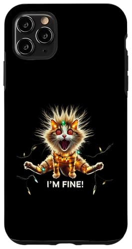 Hülle für iPhone 11 Pro Max I'm Fine, Merry Christmas, Katze mit Weihnachtsbeleuchtung - lustig von Merry Christmas Holiday Humor