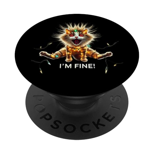 I'm Fine, Merry Christmas, Katze mit Weihnachtsbeleuchtung - lustig PopSockets Klebender PopGrip von Merry Christmas Holiday Humor