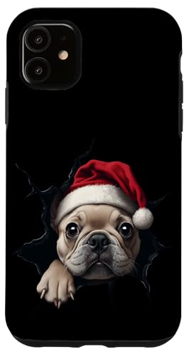 Hülle für iPhone 11 Lustig Bulldogge Hunde Hundebesitzer Hund Weihnachtsmütze von Merry Christmas Weihnachtsfeier Weihnachten Outfit