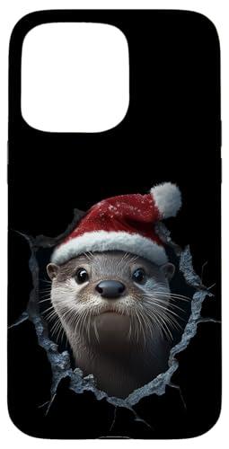 Hülle für iPhone 15 Pro Max Lustiger Otter mit Weihnachtsmütze Sonnenbrille Süße Otter von Merry Christmas Weihnachtsfeier Weihnachten Outfit