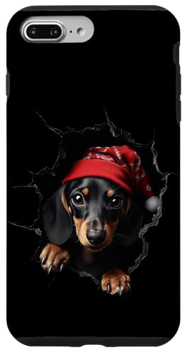 Hülle für iPhone 7 Plus/8 Plus Lustiges Dackel Hunde Hundebesitzer Hund Weihnachtsmütze von Merry Christmas Weihnachtsfeier Weihnachten Outfit