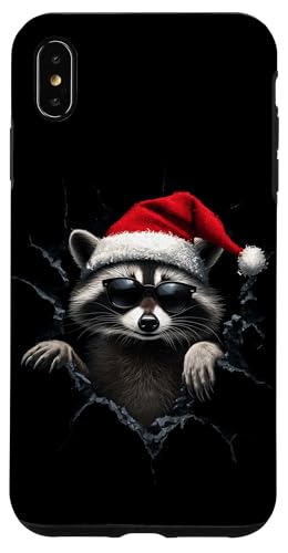 Hülle für iPhone XS Max Lustiger Waschbär mit Weihnachtsmütze Sonnenbrille Raccoon von Merry Christmas Weihnachtsfeier Weihnachten Outfit