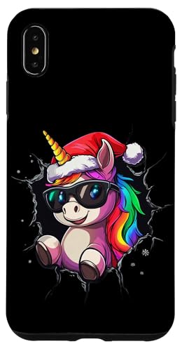 Hülle für iPhone XS Max Lustiges Einhorn mit Weihnachtsmütze Sonnenbrille Unicorn von Merry Christmas Weihnachtsfeier Weihnachten Outfit