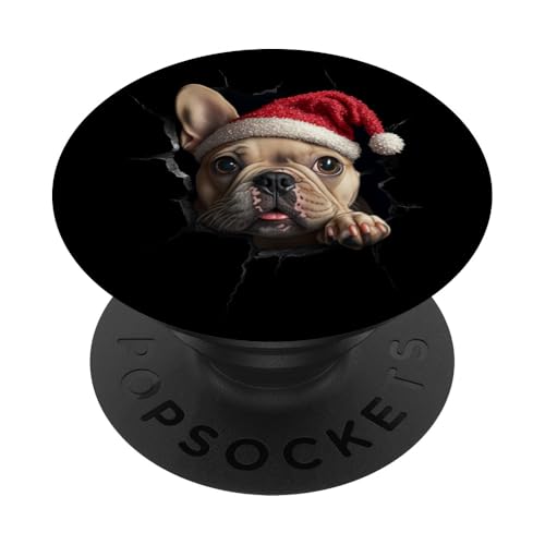 Lustig Bulldogge Hunde Hundebesitzer Hund Weihnachtsmütze PopSockets Klebender PopGrip von Merry Christmas Weihnachtsfeier Weihnachten Outfit