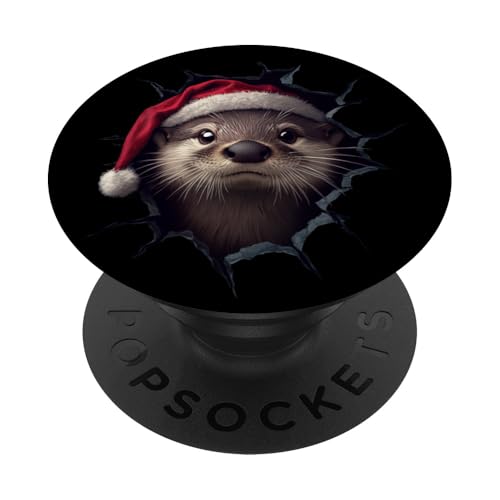 Lustiger Otter mit Weihnachtsmütze Sonnenbrille Süße Otter PopSockets Klebender PopGrip von Merry Christmas Weihnachtsfeier Weihnachten Outfit