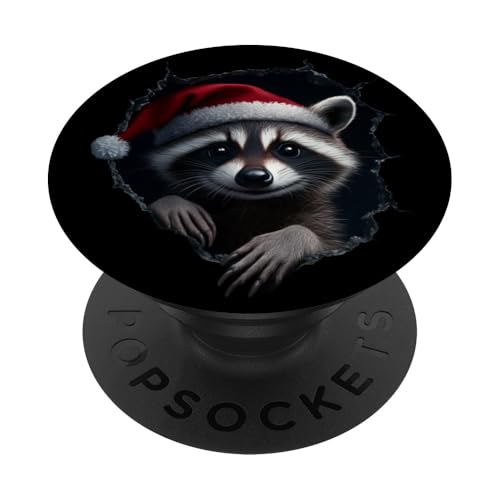 Lustiger Waschbär mit Weihnachtsmütze Süßer Funny Raccoon PopSockets Klebender PopGrip von Merry Christmas Weihnachtsfeier Weihnachten Outfit