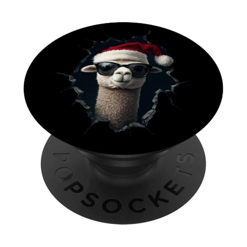 Lustiges Alpaka mit Weihnachtsmütze Sonnenbrille Weihnachten PopSockets Klebender PopGrip von Merry Christmas Weihnachtsfeier Weihnachten Outfit