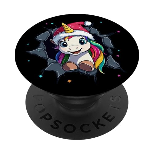 Lustiges Einhorn mit Weihnachtsmütze Sonnenbrille Unicorn PopSockets Klebender PopGrip von Merry Christmas Weihnachtsfeier Weihnachten Outfit