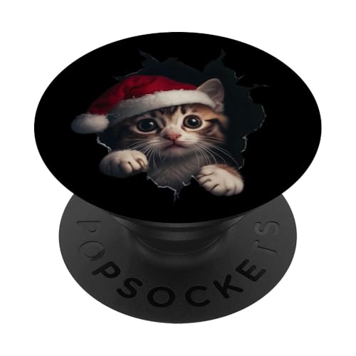 Lustiges Katze Weihnachten Funny Cat Katzen Weihnachtsmütze PopSockets Klebender PopGrip von Merry Christmas Weihnachtsfeier Weihnachten Outfit