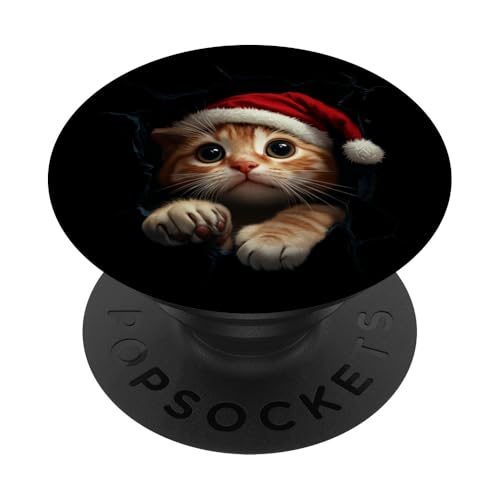 Lustiges Katze Weihnachten Funny Cat Katzen Weihnachtsmütze PopSockets Klebender PopGrip von Merry Christmas Weihnachtsfeier Weihnachten Outfit