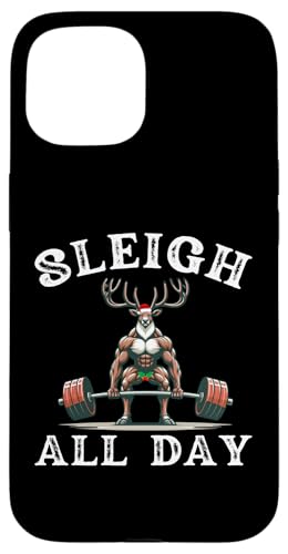 Hülle für iPhone 15 Schlitten All Day Funny Workout Rentier Gym Humor Weihnachten von Merry Liftmas Apparel Co.