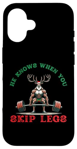 Hülle für iPhone 16 Er weiß, wenn du Beine auslässt, lustiges Rentier-Fitnessstudio, Weihnachten von Merry Liftmas Apparel Co.