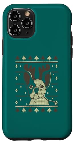 Hülle für iPhone 11 Pro Weihnachtshund mit Geweih in Ugly Sweater Muster - Xmas von Merry Woofmas - Dog Owner Christmas Accessories