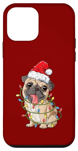 Hülle für iPhone 12 mini Süßer Mops-Hund mit Lichterkette und Weihnachtsmütze von Merry Woofmas - Dog Owner Christmas Accessories