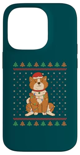 Hülle für iPhone 14 Pro Weihnachtshund mit Lichterketten in Ugly-Sweater-Muster von Merry Woofmas - Dog Owner Christmas Accessories