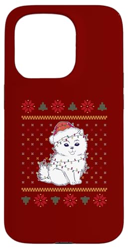 Hülle für iPhone 15 Pro Weihnachten süßer Hund mit Weihnachtsmütze & Lichterkette von Frohe Woofmas – Xmas Geschenke für Hundebesitzer