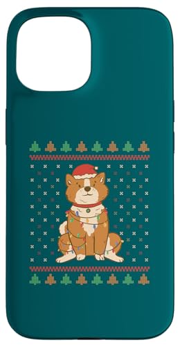 Hülle für iPhone 15 Weihnachtshund mit Lichterketten in Ugly-Sweater-Muster von Merry Woofmas - Dog Owner Christmas Accessories