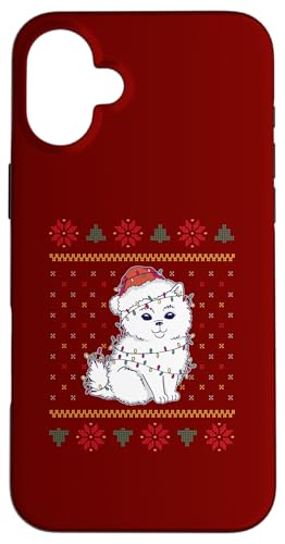 Hülle für iPhone 16 Plus Weihnachten süßer Hund mit Weihnachtsmütze & Lichterkette von Frohe Woofmas – Xmas Geschenke für Hundebesitzer