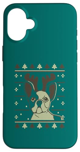 Hülle für iPhone 16 Plus Weihnachtshund mit Geweih in Ugly Sweater Muster - Xmas von Frohe Woofmas – Xmas Geschenke für Hundebesitzer