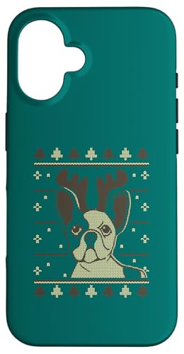 Hülle für iPhone 16 Weihnachtshund mit Geweih in Ugly Sweater Muster - Xmas von Frohe Woofmas – Xmas Geschenke für Hundebesitzer