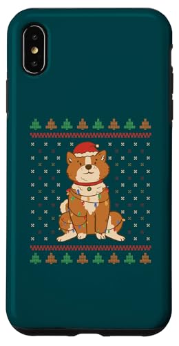 Hülle für iPhone XS Max Weihnachtshund mit Lichterketten in Ugly-Sweater-Muster von Frohe Woofmas – Xmas Geschenke für Hundebesitzer