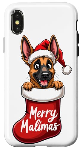 Hülle für iPhone X/XS Belgischer Malinois Hund Weihnachten 2024 Lustig von Merry Xmas Dog Stockings