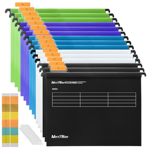 MerryNine A4-Hängemappen,Polypropylen-Aktenschrank, Hängemappen mit Tabs und Karteneinsätzen, für Schule, Zuhause, Arbeit, Büro, Organisation (1, Mischfarbe) von MerryNine