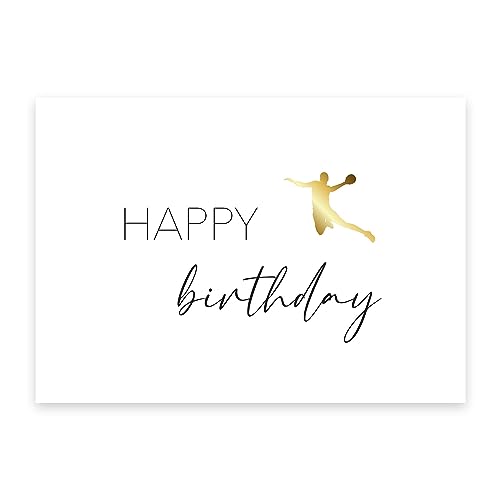 1 edle Premium-Geburtstagskarte für Handballer 10,5x14,8cm - happy birthday Karte (Designerpapier) mit 1 braunen Umschlag (Naturpapier) - Karte zum Geburtstag Handball Glückwunschkarte von Merz Designkarten