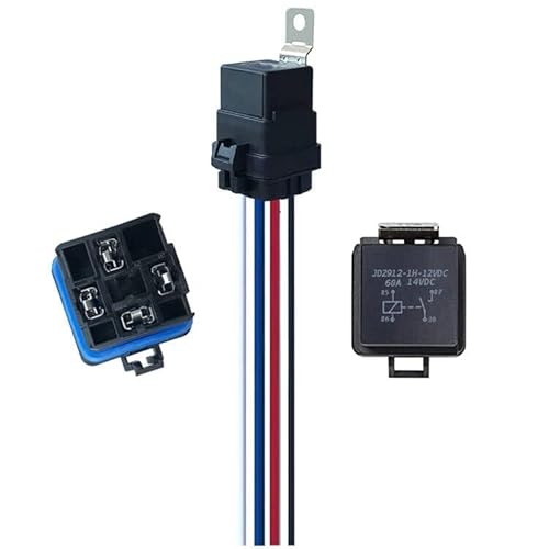 Meskliu 60A 12V 4 Pin-SPST Wasserdichtes Relais,KFZ Fahrzeug Motor Relais mit 12AWG 18AWG Kabel,Autorelais mit Steckdose für Car,Auto,Motorrad,Truck von Meskliu