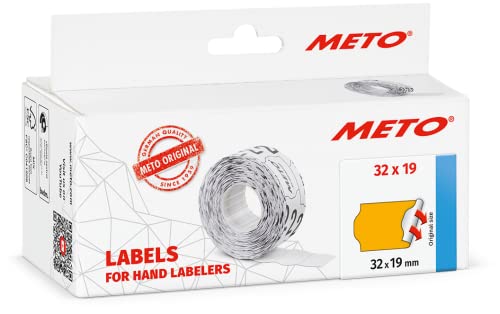 Meto Etiketten für Handauszeichner (32x19 mm, 2-zeilig, 5.000 Stück, fluor orange, permanent haftend, für METO, Contact, Sato, Avery, Tovel, Samark etc.) von Meto