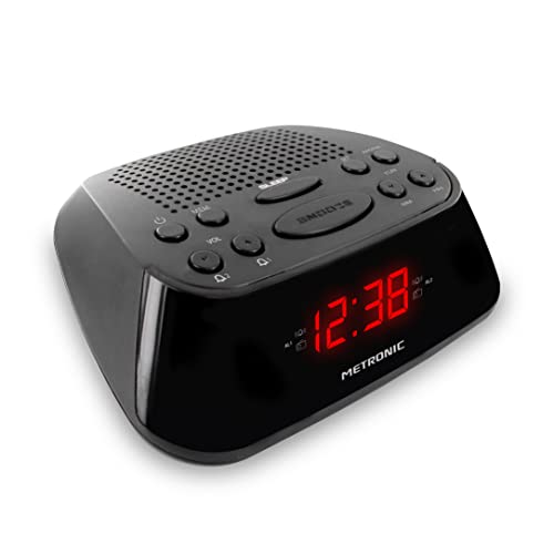 Metronic 477003 Uhrenradio - Radiowecker Schlummerfunktion - Sleeptimer Roter Zeitanzeige - Schwarz von Metronic