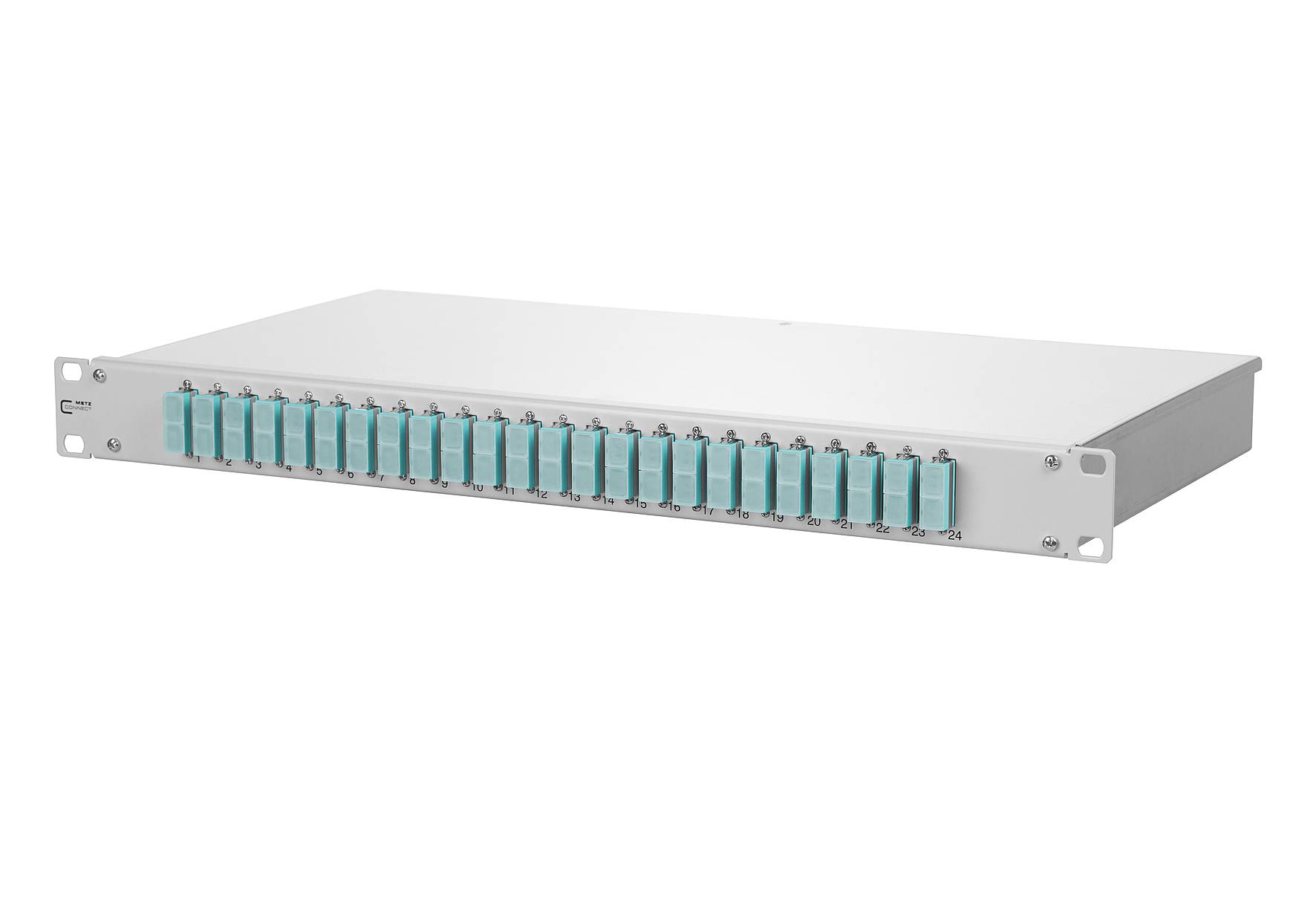 Metz OpDAT fix 24xSC-D OM3 150255BA24-E Keramik aqua bestückt 19z 1HE Spleißbox von Metz Connect GmbH