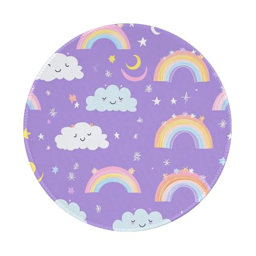 Mexpekil Mauspad mit niedlichem Regenbogen-Wolken-Motiv, mit rutschfester Gummiunterseite, kleines rundes Mauspad mit genähtem Rand, Schreibtischzubehör für Arbeiten, Gaming, 20,3 cm von Mexpekil