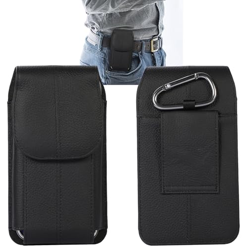 Mfzifya Echtes Leder Handy-Gürteltasche mit Gürtelschnalle Vertikale Gürteltasche Geeignet für: Galaxy A54/A55/A56/A57, iPhone 14/15/16/17 Pro Max etc (Schwarz ML09029 6,7") von Mfzifya