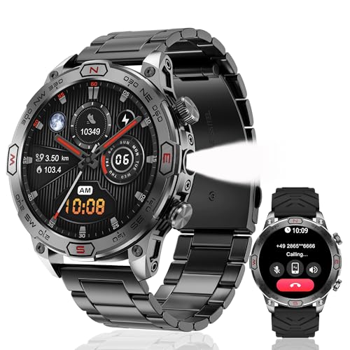 MiGuoLeyu Smartwatch Herren mit Telefonfunktion,1,43" Amoled Touchscreen Smart Watch,107 Sportmodi 1ATM Wasserdicht Fitnessuhr mit Herzfrequenzmonitor Schrittzähler für Android iOS/Schwarz von MiGuoLeyu